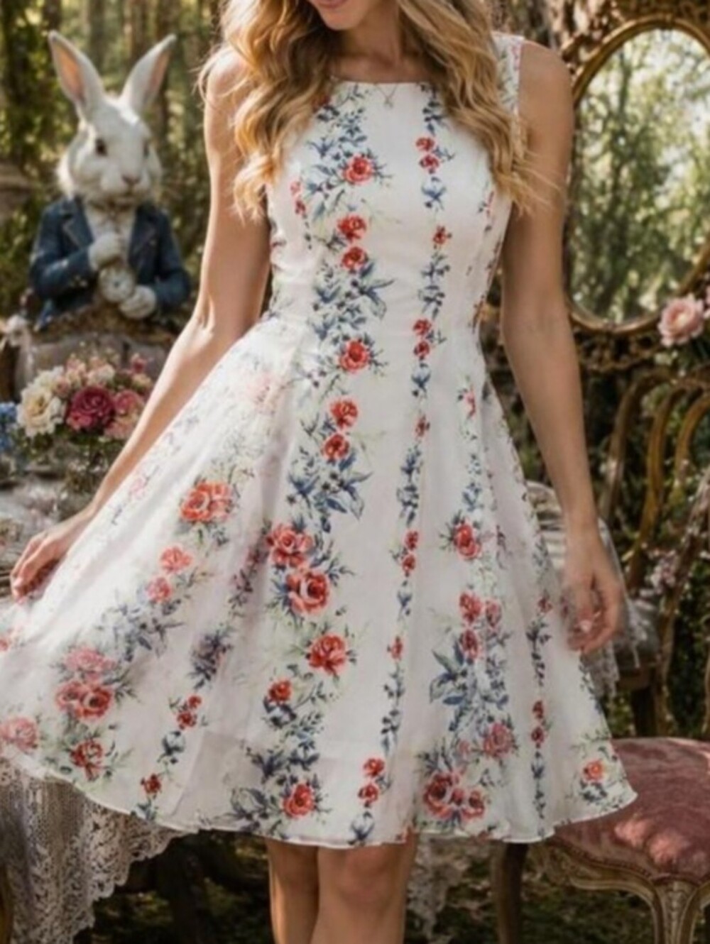 Disney Alice Through the Looking Glass Colleen Atwood Floral Chiffon Mini Dress,